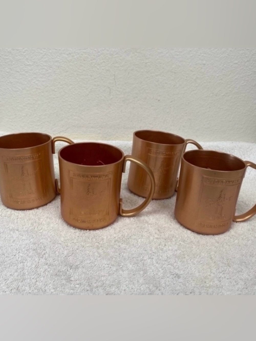 Stolichnaya Premium Vodka Stoli Rose Gold Moscow Mule Drink Cups Set of 4 Rustic